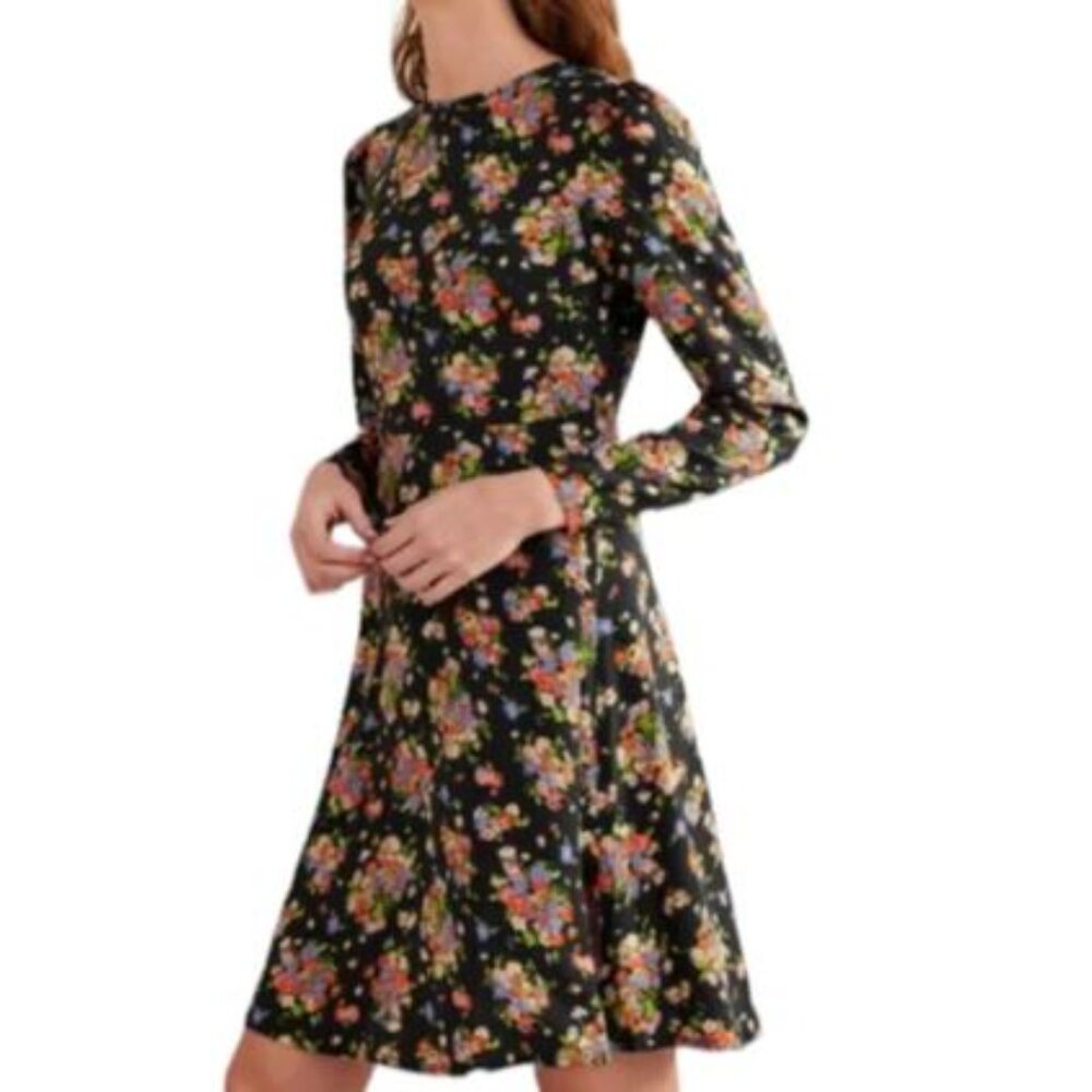 Boden Black Floral Midi Dress